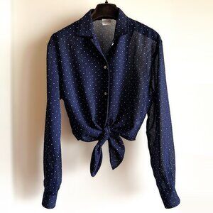 United Colors of Benetton Navy Blue Polka Dots Long Sleeve Shirt, size SMALL